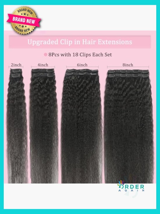 Clip In Hair Extensions Real Human Hair 24Inch Kinky Straight Double Weft 18 main image 5